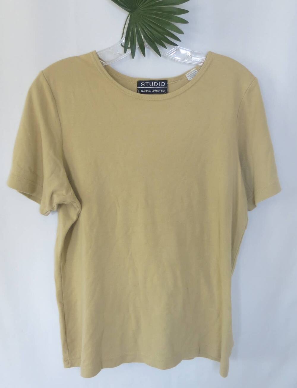 VINTAGE Studio Marisa Christina Top Short Sleeve Size M Women Cotton Beige Tan